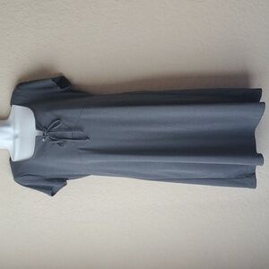 VTG Square neck gray Vintage Blue medium dress with tie neck bust